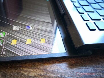 The glossy touchscreen layer is not edge-to-edge or Gorilla Glass unlike on most other touch-enabled laptops