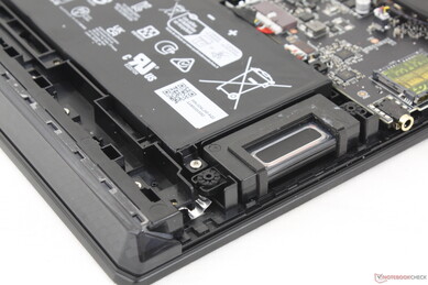 A total of 6 integrated speakers with 2 near the bottom corners and 4 along the edges of the keyboard