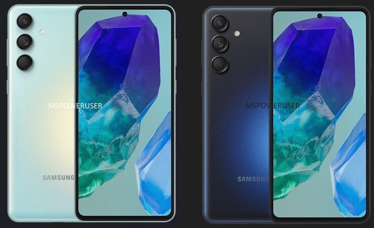The supposedly upcoming Galaxy M55 in 2 colorways. (Source: MSPowerUser)
