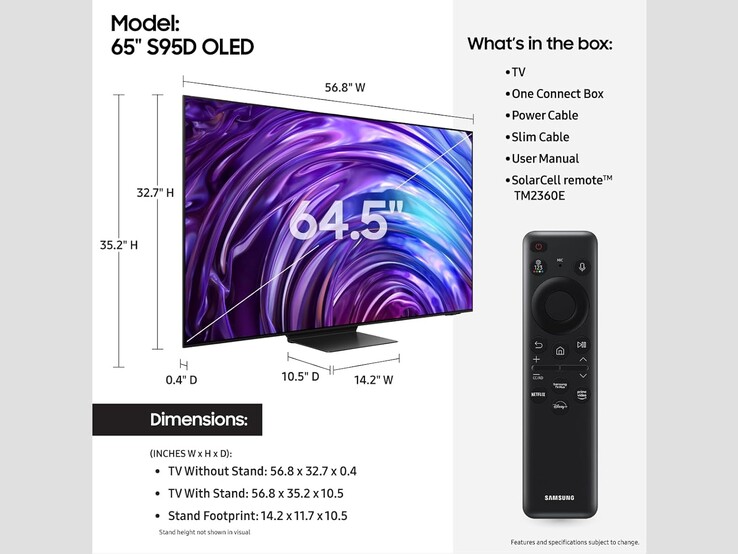 A rundown of key specs. The Samsung S95D QD-OLED TV comes with its proprietary One Connect Box (Image source: Amazon)