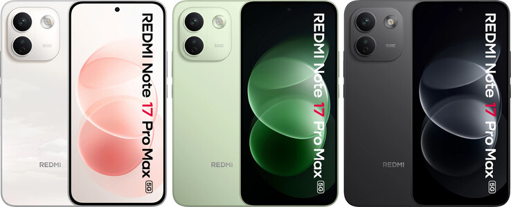 Front view and the three color options of the phone