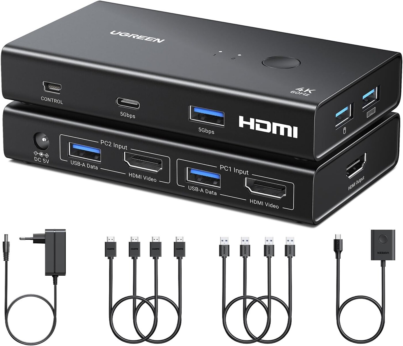 UGREEN Switch USB-C A HDMI 2.0 2 Ingressi 1 Uscita – 4K 60Hz 240Hz, HDR E EDID, Per PC, MacBook, IPhone 15/16, PS5/4, TV Box