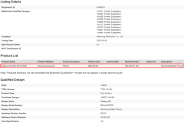 The Galaxy A31's possible specs and Bluetooth certification. (Source: Geekbench 5 via NashvilleChatter; Bluetooth SIG via MySmartPrice)