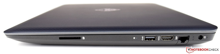 right: card reader, USB 3.0, HDMI, RJ45-LAN, power supply