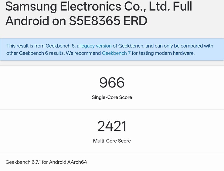The Geekbench result for the Exynos 1610 on an ERD