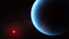 A visualization of K2-18b based on current scientific data, showing what the distant exoplanet might look like. (Image Source : NASA, ESA, Joseph Olmsted)