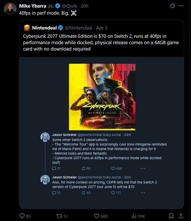 Mike Ybarra Switch 2 criticisms X post #2 (Image source: screenshot, Mike Ybarra X account)