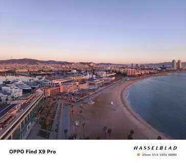 White balance issues out the window from the 16th floor of the W Hotel in Barcelona at sunrise.