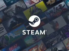 The Steam logo, against an assortment of game thumbnails.
