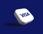 The Visa logo, stylized against a blue background.