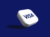 The Visa logo, stylized against a blue background.