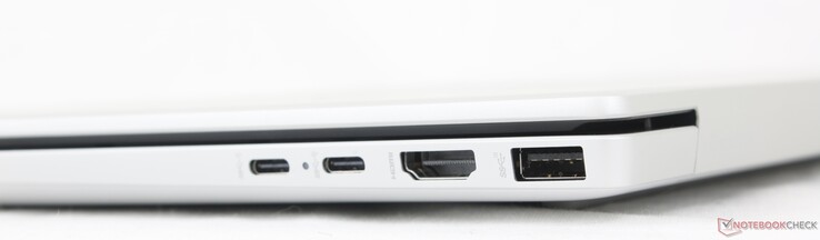 Right: 2x USB-C w/ DisplayPort + Power Delivery (10 Gbps), HDMI 2.1, USB-A (10 Gbps)