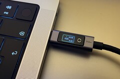 The Ugreen 240W USB-C to USB-C Cable with digital display in landscape mode