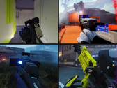 A screengrab of some of Marathon's sidearms and precision rifles that reference weapons from Halo