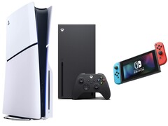 Left to Right: PS5 Slim, Xbox Series X, Nintendo Switch. (Image source: Amazon, edited)