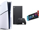 Left to Right: PS5 Slim, Xbox Series X, Nintendo Switch. (Image source: Amazon, edited)