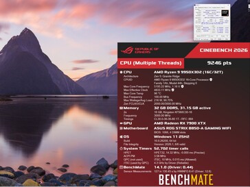 Cinebench 2026 multi-core benchmark result for Ryzen 9 9950X3D2 CPU.