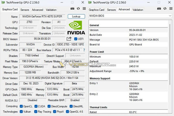 Specs (Image source: VideoCardz)