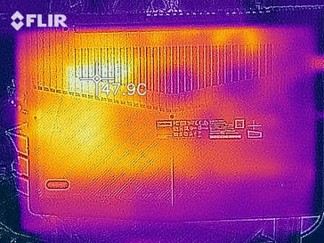 Thermal imaging of the bottom case during The Witcher 3 benchmark