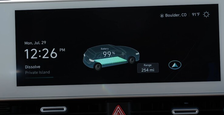 The Ioniq 5 indicated 254 miles of range with its battery charged to 99%. (Image source: TFLEV via YouTube)