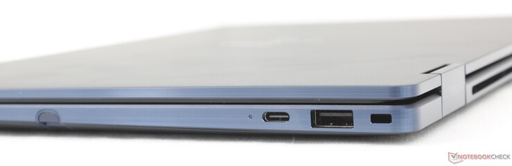 Right: Stylus pen, USB-C w/ DisplayPort 1.4 + Power Delivery 3.0 (10 Gbps), USB-A (5 Gbps), Nano lock