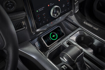 The Ford F-150 Lightning Flash features a wireless charging pad in the front of the centre console. (Image source: Ford)