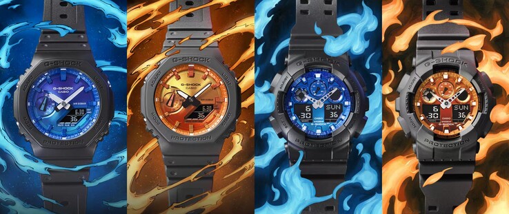 From left to right, the GA-2100FL-1A, the GA-2100FL-8A, the GA-100FL-1A and the GA-100FL-8A. (Image source: Casio)