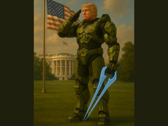 Donald Trump wearing Master Chief's Mjolnir armor (image source: The White House on X)