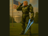 Donald Trump wearing Master Chief's Mjolnir armor (image source: The White House on X)