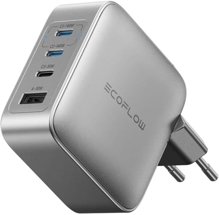 The EU version of the EcoFlow Rapid Pro Charger (140W, 4 Ports, GaN). (Image source: EcoFlow)