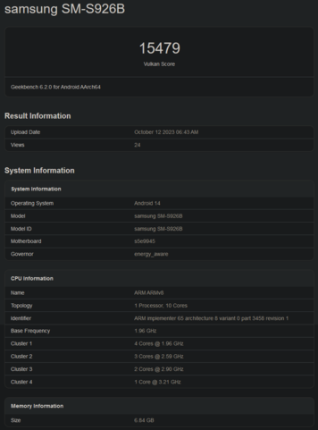 Exynos 2400 Vuklan benchmark (image via Geekbench)