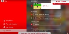 A Nintendo Switch 2 console screen showcasing its exclusive ability to recreate a CRT-like display option (image source: Nintendo of America YT)