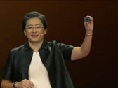 The AMD CEO shows off a Ryzen 3000 chipset live on stage as CES. (Source: YouTube)