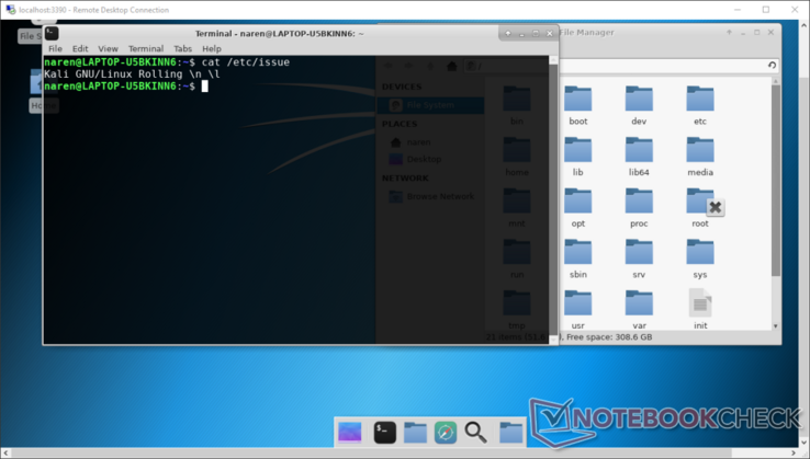 Xfce4 desktop environment running on Kali Linux in Windows 10.