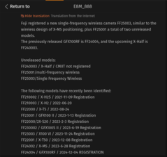 Fujifilm X E5 regulatory listing leak