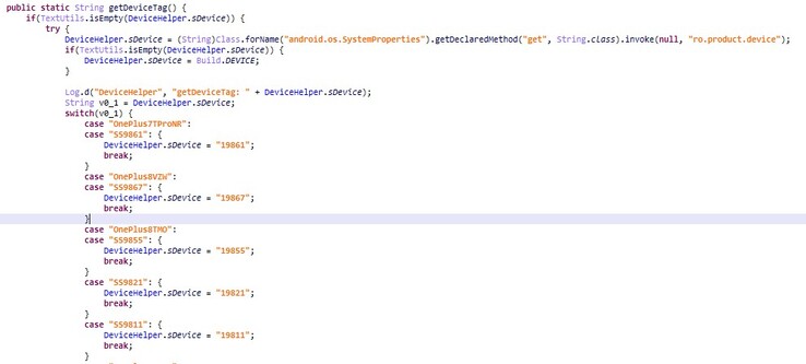 Some code that may reference a Verizon OnePlus 8. (Source: XDA)