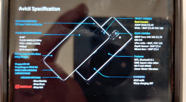 OnePlus Nord spec sheet (image via Evan Blass on Twitter)