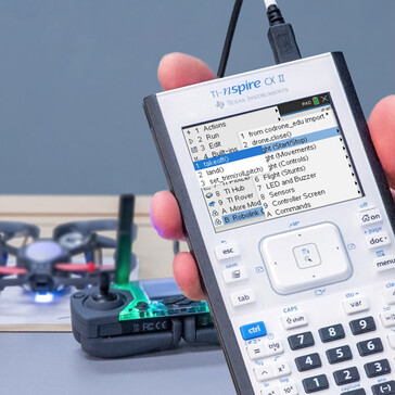 A menu system allows students to quickly enter drone function commands into Python code to program their Robolink CoDrone Edu drones. (Image source: TI)