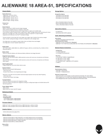 Alienware 18 Area-51: Specifications. (Image Source: Dell)