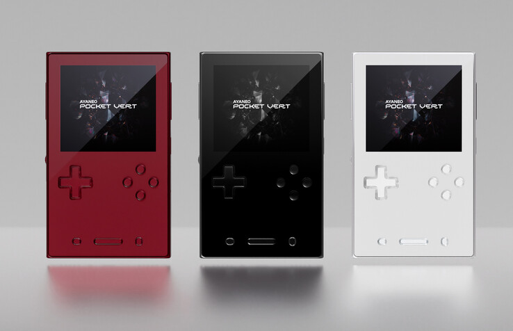 The Ayaneo Pocket Vert in its Lava Red, Midnight Black and Moon finishes. (Image source: Ayaneo)