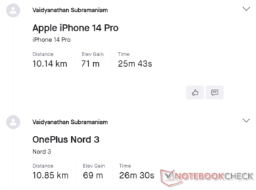 GNSS comparison: Apple iPhone 14 Pro vs. OnePlus Nord 3