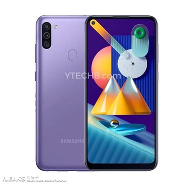 The Samsung Galaxy M11 in its potentially leaked colorways. (Source: YTechB via SlashLeaks)