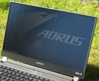 The Aorus 15 outdoors (shot in bright sunshine).