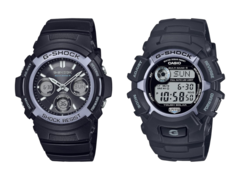 Casio’s Fire Package 2025 watches, the AWG-M100FP-1A2 (left) and the GW-2320FP-1A2 (right). (Image source: Casio)