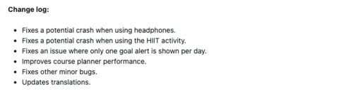 The release notes for Garmin beta version 16.37