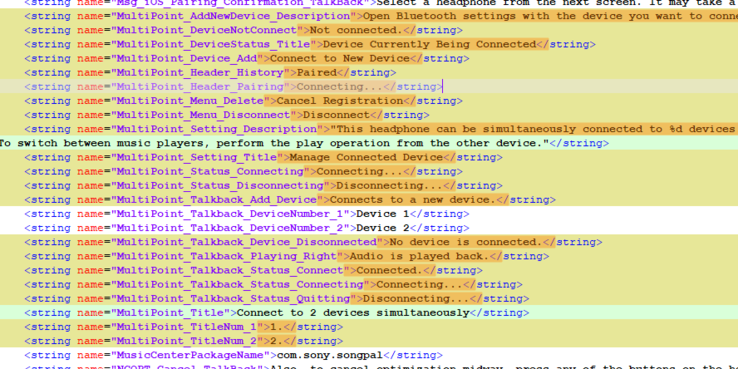 References to "Multi Point" in Sony | Headphones Connect 7.0.1. (Image source: @justplayinghard)