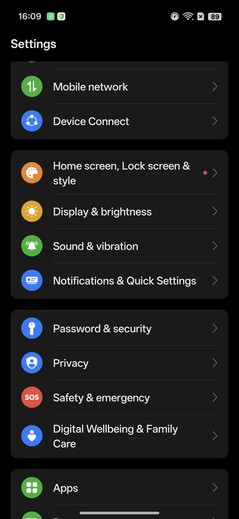 Settings page
