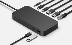 The Surface Thunderbolt 4 Dock has a mounting hole for a desk mount. (Image source: Microsoft)