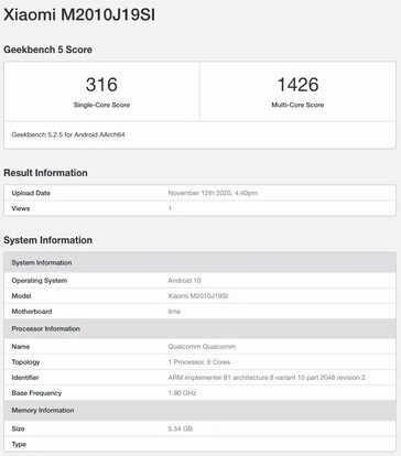 The "Redmi Note 10 (4G)" on Geekbench 5... (Source: Geekbench via MySmartPrice)