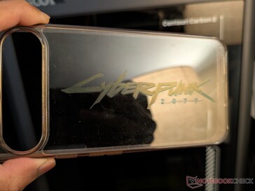 Cyberpunk 2077 logo on transparent TPU phone case.
